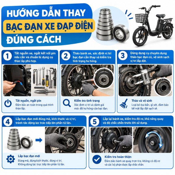 Hướng dẫn thay bạc đạn xe đạp điện đúng cách