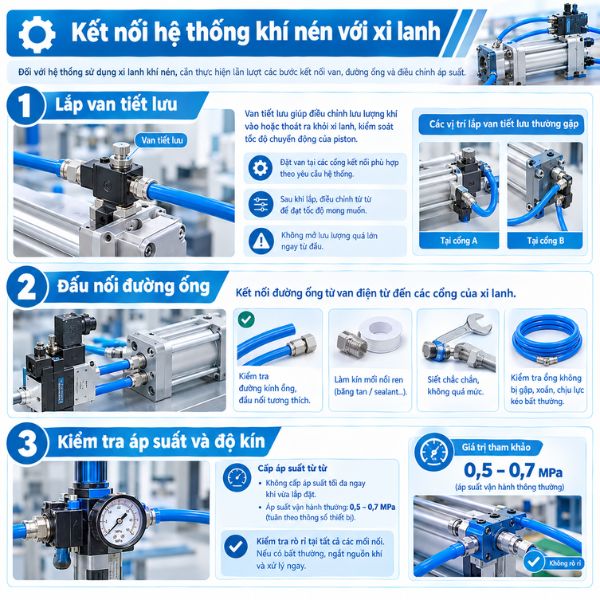Kết nối hệ thống khí nén với xi lanh