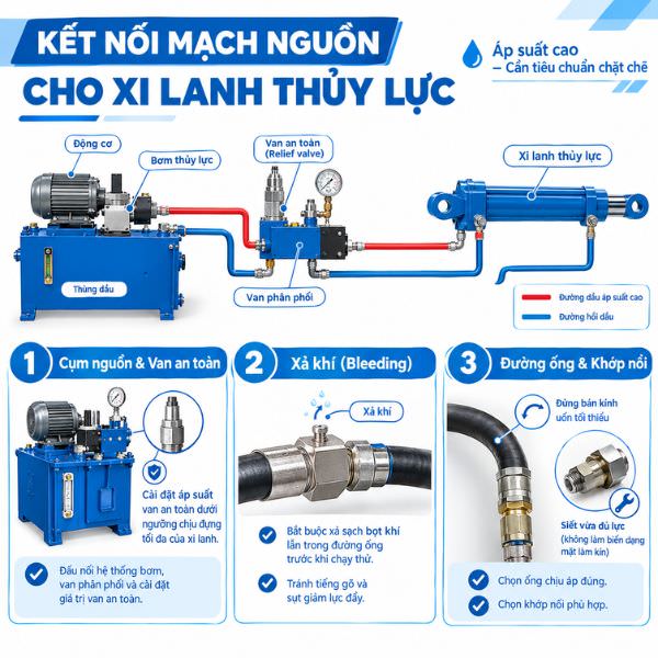 Kết nối mạch nguồn cho xi lanh thủy lực