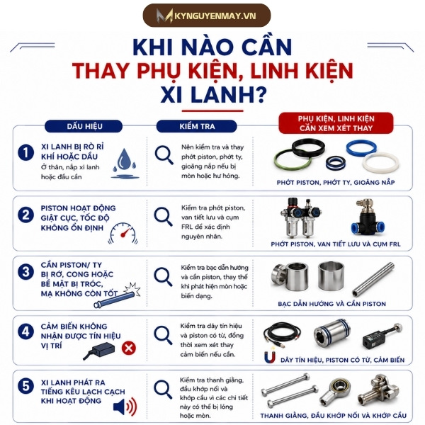 Khi nào cần thay phụ kiện, linh kiện xi lanh?