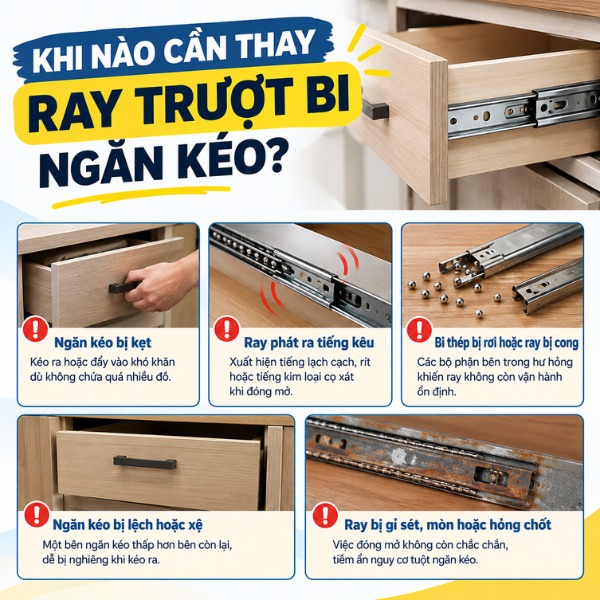 Khi nào cần thay ray trượt bi ngăn kéo?