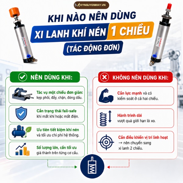 Khi nào nên dùng xi lanh khí nén 1 chiều?