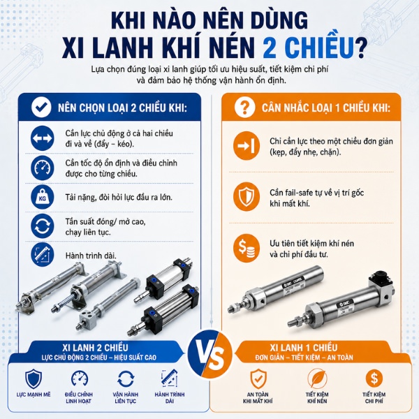 Khi nào nên dùng xi lanh khí nén 2 chiều