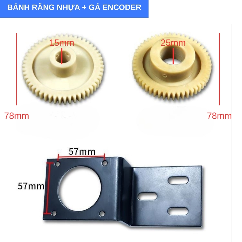 Kích thước bánh răng nhựa và gá encoder