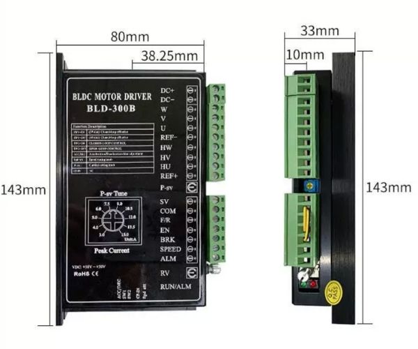 Kích thước bộ điều khiển động cơ BLD-300B