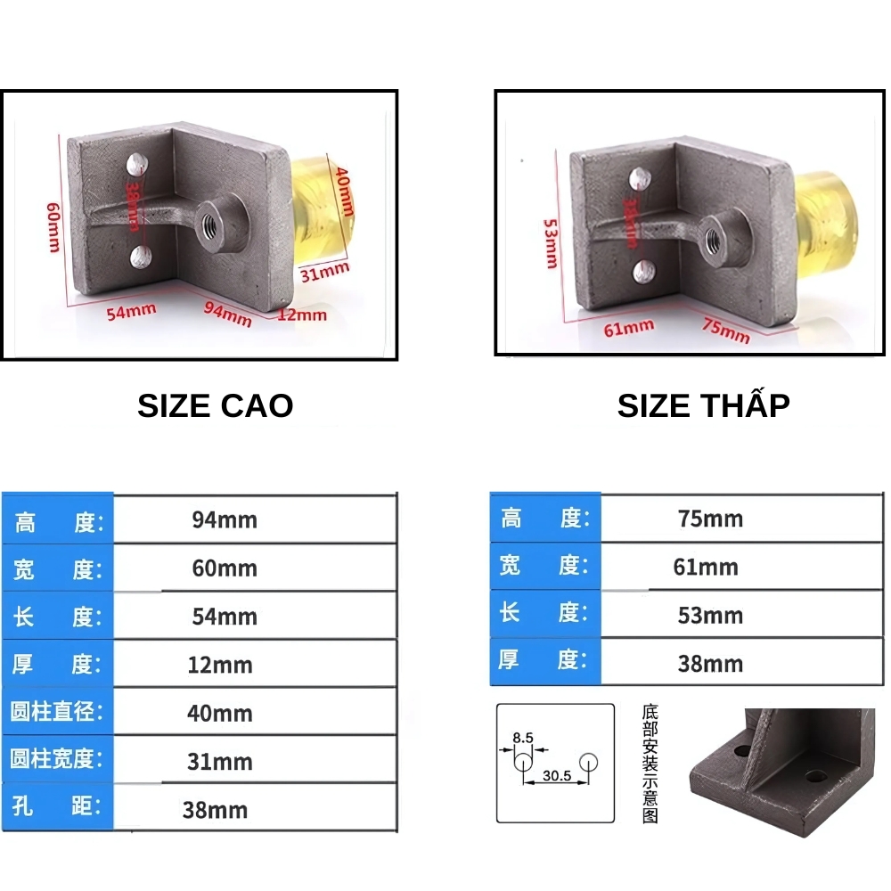 Kích thước giảm chấn giới hạn hành trình