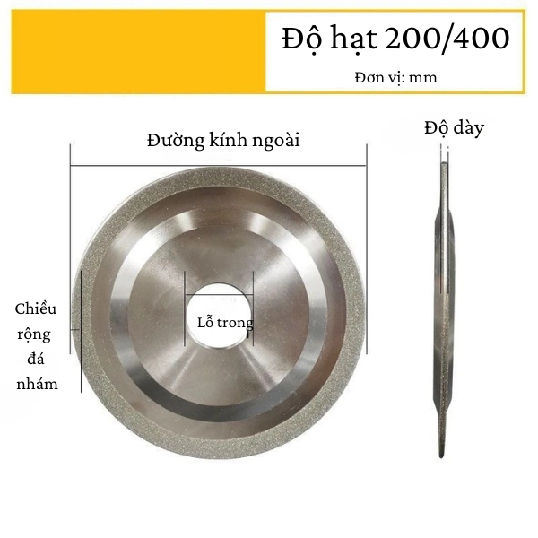 Kích thước đá mài hợp kim kim cương dạng cung tròn R