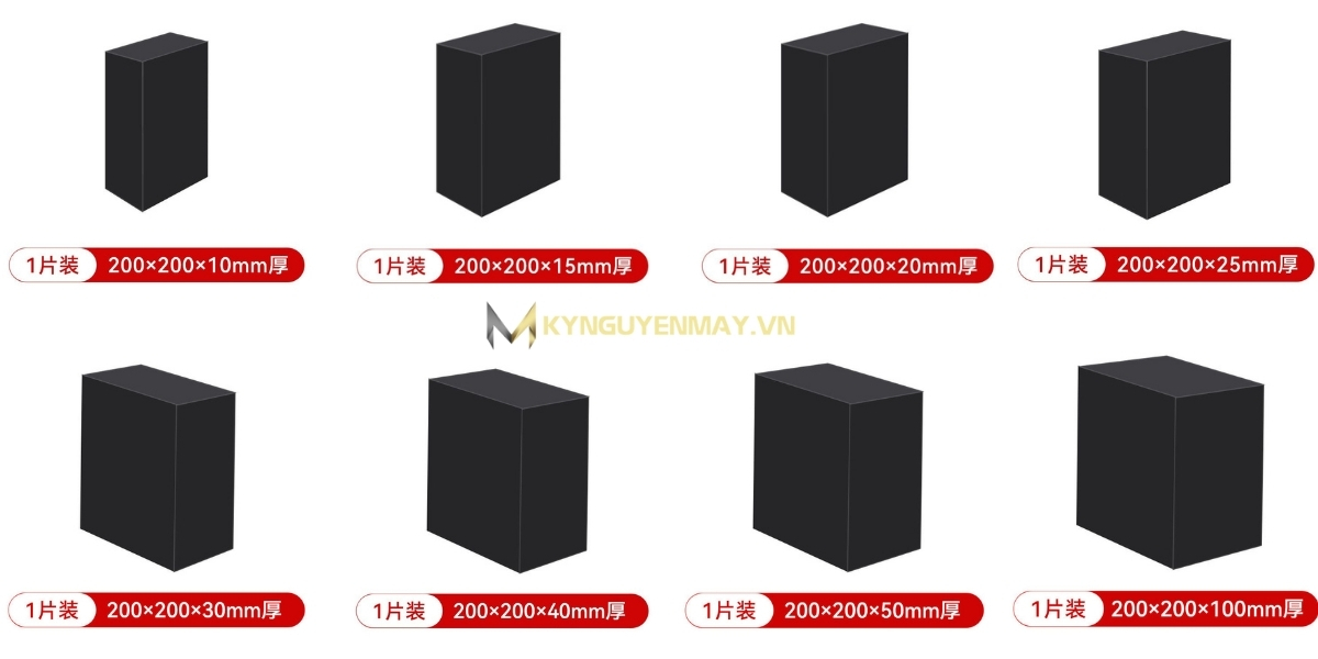 Kích thước đệm cao su giảm chấn với chiều dài 200mm