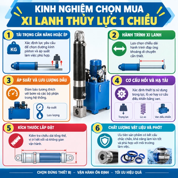 Kinh nghiệm chọn mua xi lanh thủy lực 1 chiều