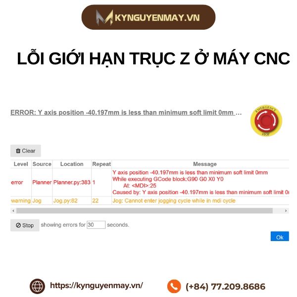 Lỗi giới hạn trục Z ở máy CNC
