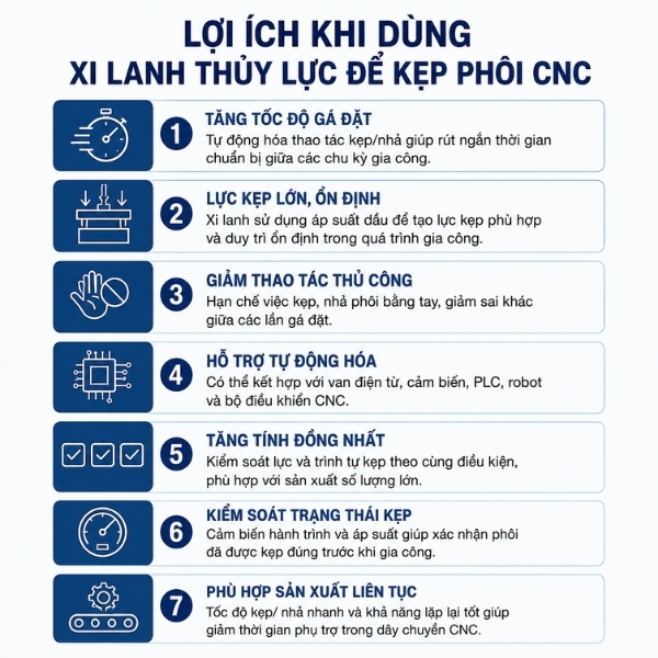 Lợi ích khi dùng xi lanh thủy lực để kẹp phôi CNC