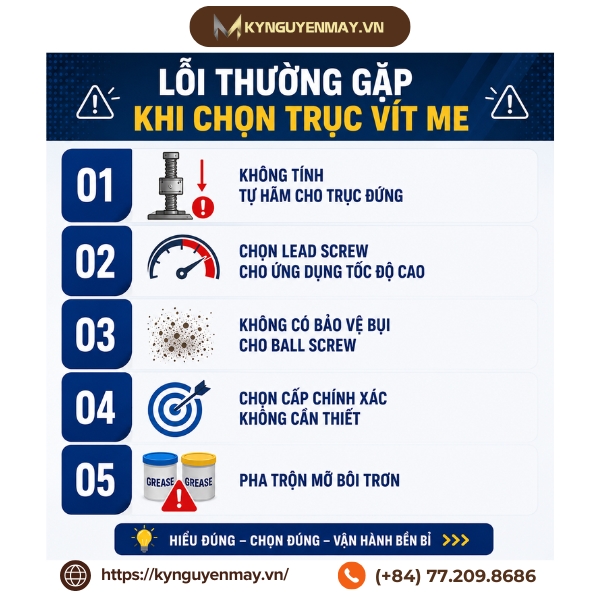 Ảnh lỗi thường gặp khi chọn trục vít me
