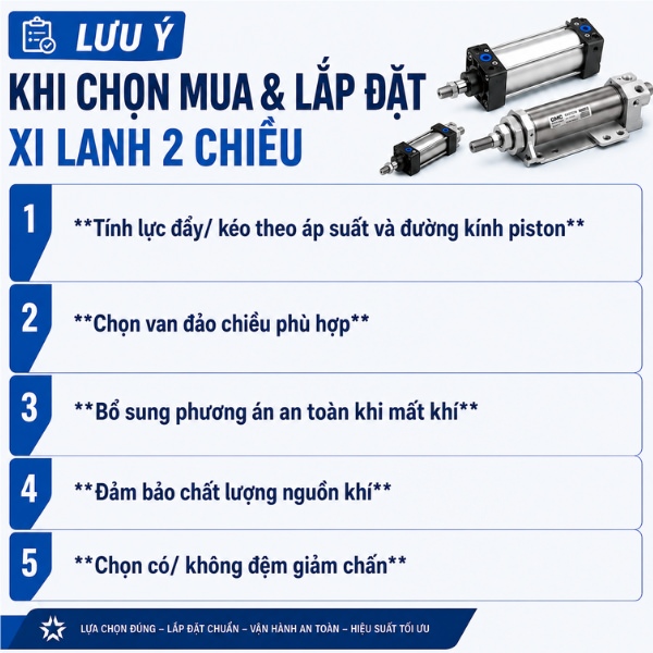 Lưu ý khi chọn mua &amp; lắp đặt xi lanh 2 chiều