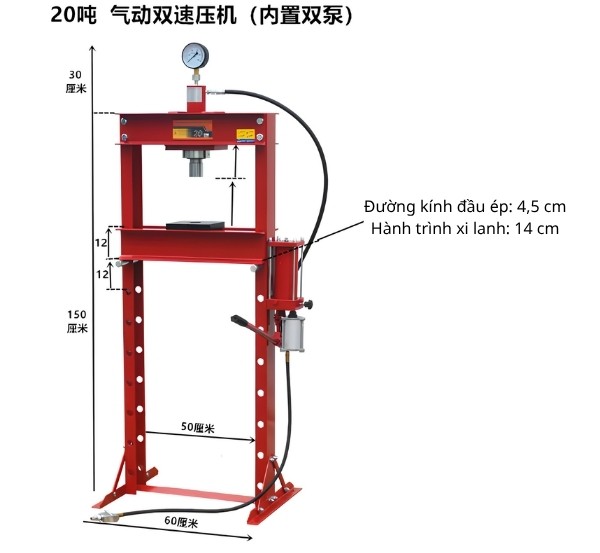 Thông số kỹ thuật máy ép thủy lực 20 tấn