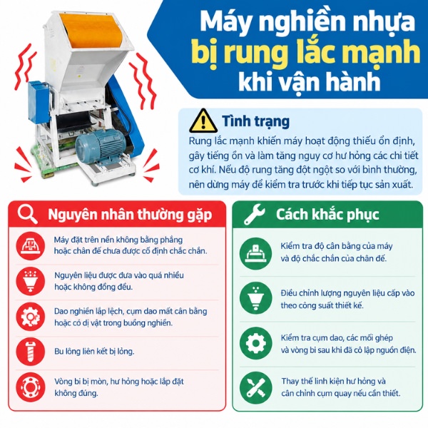 Máy nghiền nhựa bị rung lắc mạnh khi vận hành
