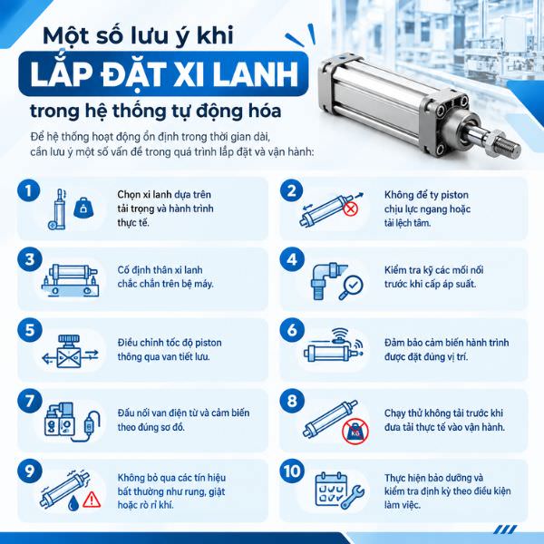 Một số lưu ý khi lắp đặt xi lanh trong hệ thống tự động hóa