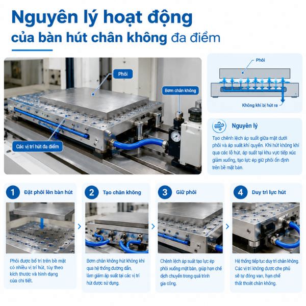Nguyên lý hoạt động của bàn hút chân không đa điểm