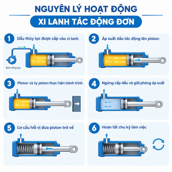 Nguyên lý hoạt động xi lanh tác động đơn