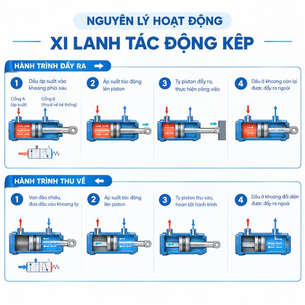 Nguyên lý hoạt động xi lanh tác động kép