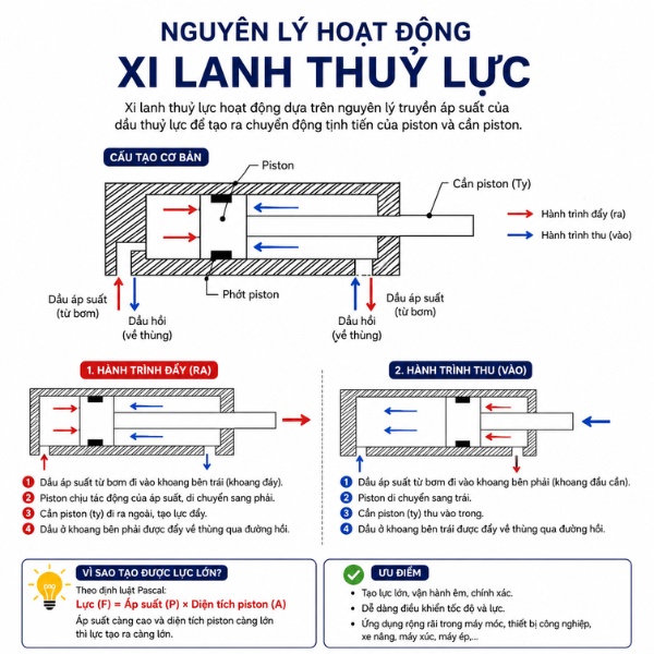 Nguyên lý hoạt động của xi lanh thuỷ lực