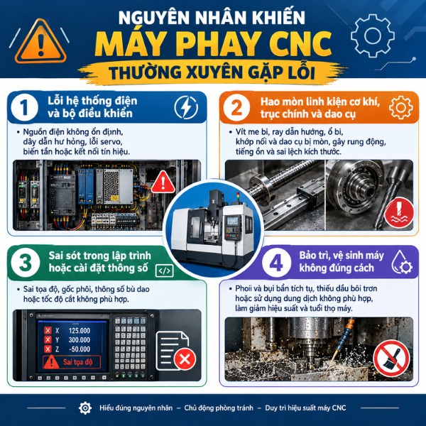 Nguyên nhân khiến máy phay CNC thường xuyên gặp lỗi