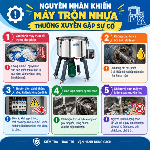 Nguyên nhân khiến máy trộn nhựa thường xuyên gặp sự cố