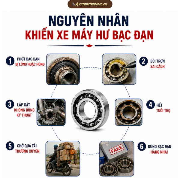 Nguyên nhân khiến xe máy bị hư bạc đạn