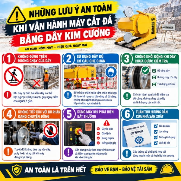 Những lưu ý an toàn khi vận hành máy cắt đá bằng dây kim cương