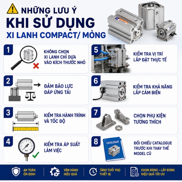 Những lưu ý khi sử dụng xi lanh compact/ mỏng