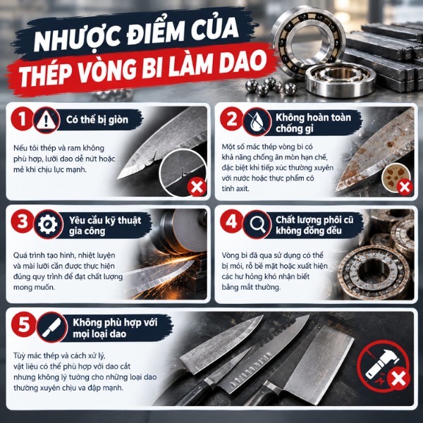 Nhược điểm của thép vòng bi làm dao