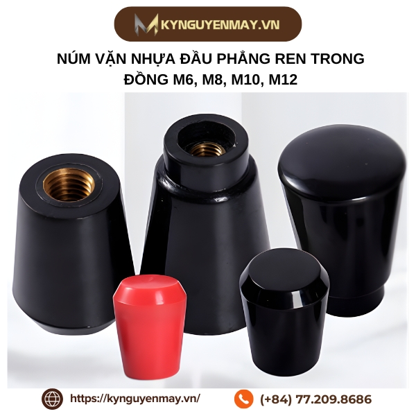 Núm vặn nhựa đầu phẳng ren trong đồng