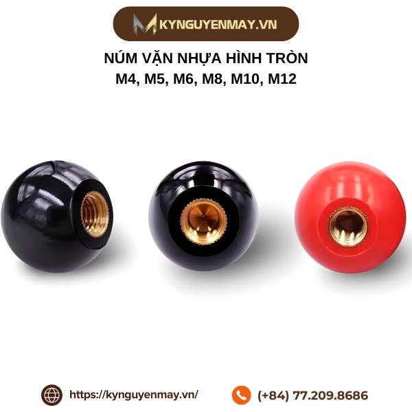 Núm vặn nhựa hình tròn ren đồng M5, M6, M8, M10, M12, M16
