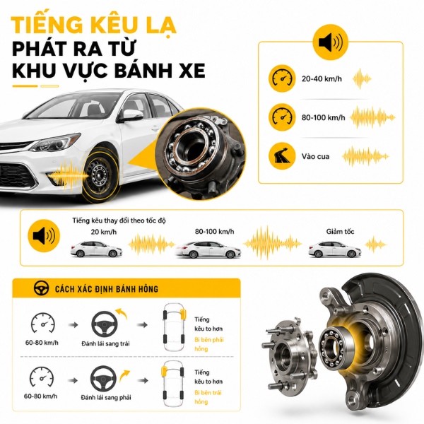 Tiếng kêu lạ phát ra từ khu vực bánh xe