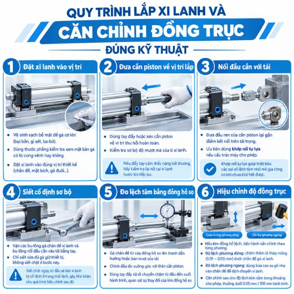 Quy trình lắp xi lanh và căn chỉnh đồng trục đúng kỹ thuật