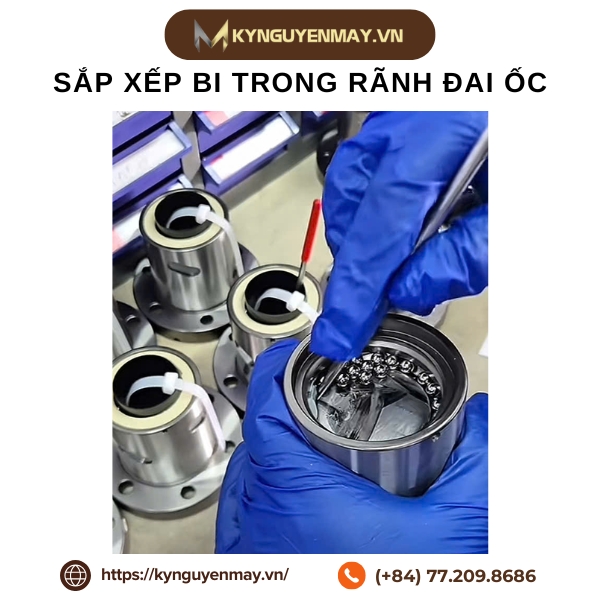Ảnh sắp xếp bi trong rãnh đai ốc