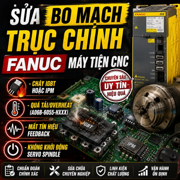 sửa bo mạch trục chính Fa nuc máy tiện CNC