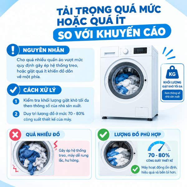 Tải trọng quá mức hoặc quá ít so với khuyến cáo
