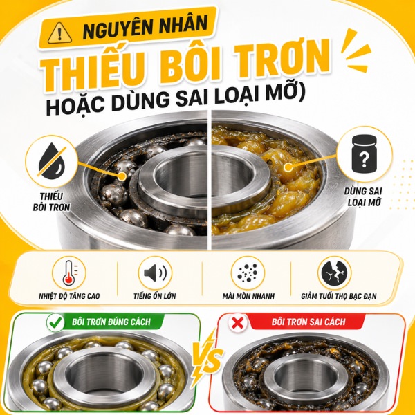 Thiếu bôi trơn hoặc dùng sai loại mỡ