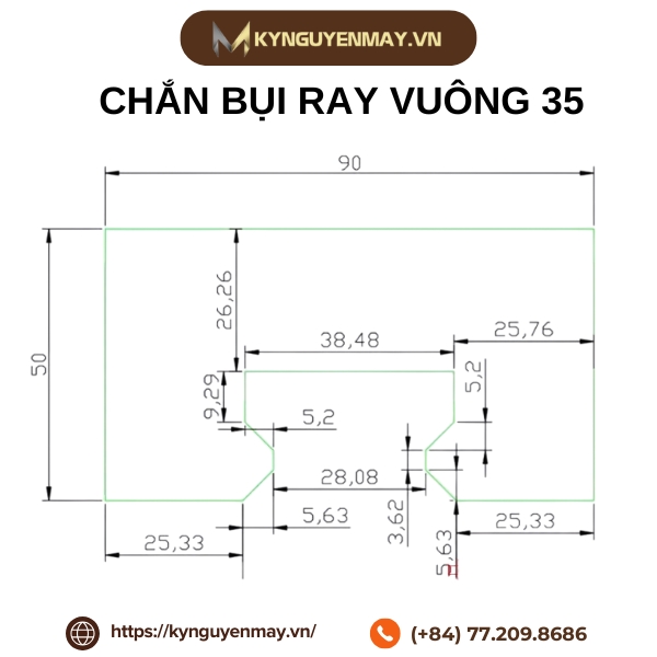 Thông số chắn bụi ray vuông CB35