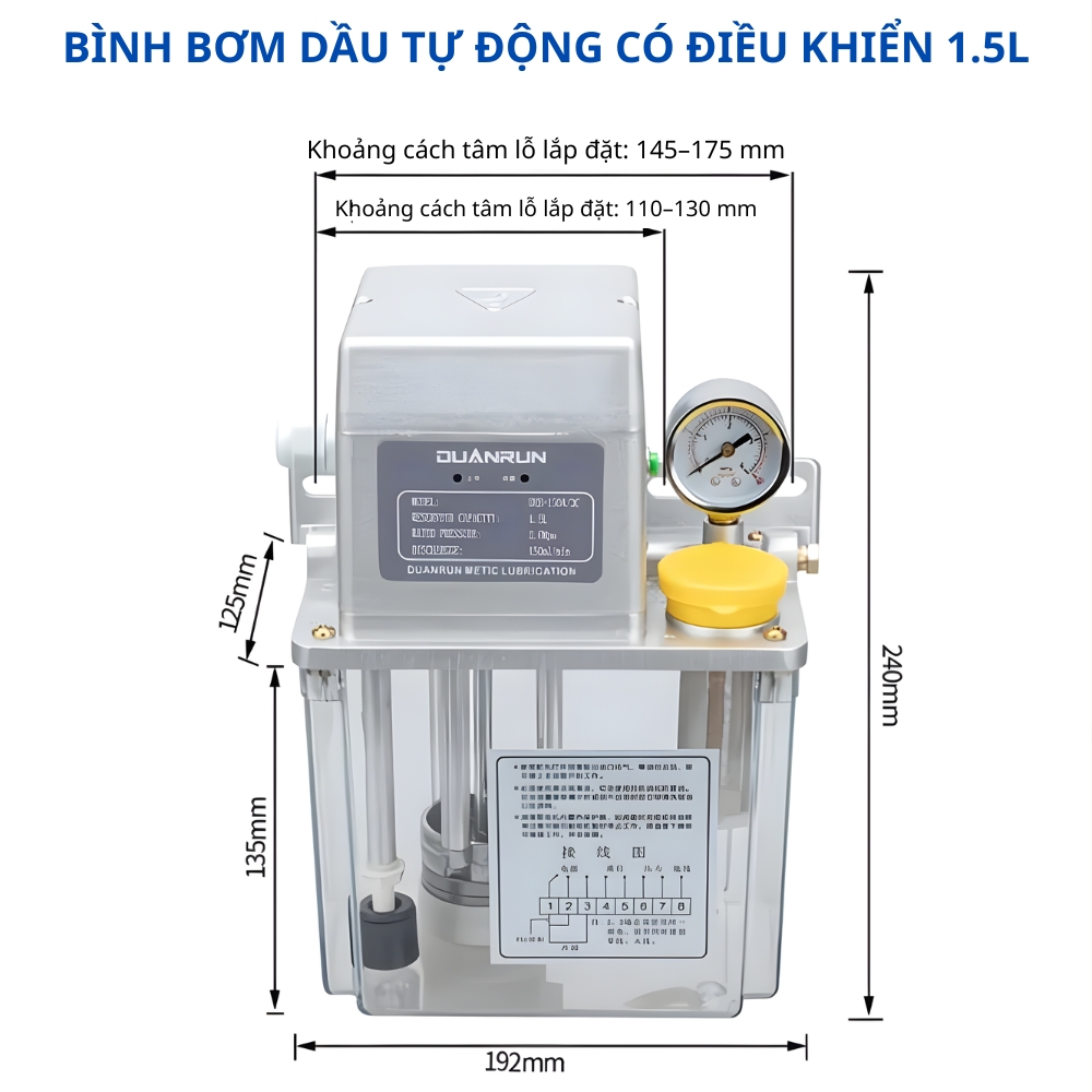 Thông số kỹ thuật bình bơm dầu tự động có thể điều khiển 1.5L