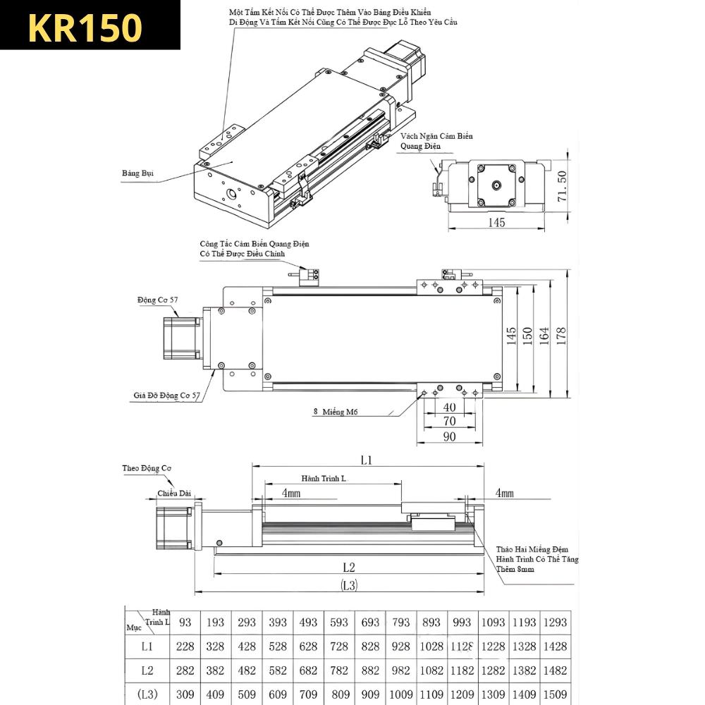 Thông số kỹ thuật bộ bàn trượt CNC KR150