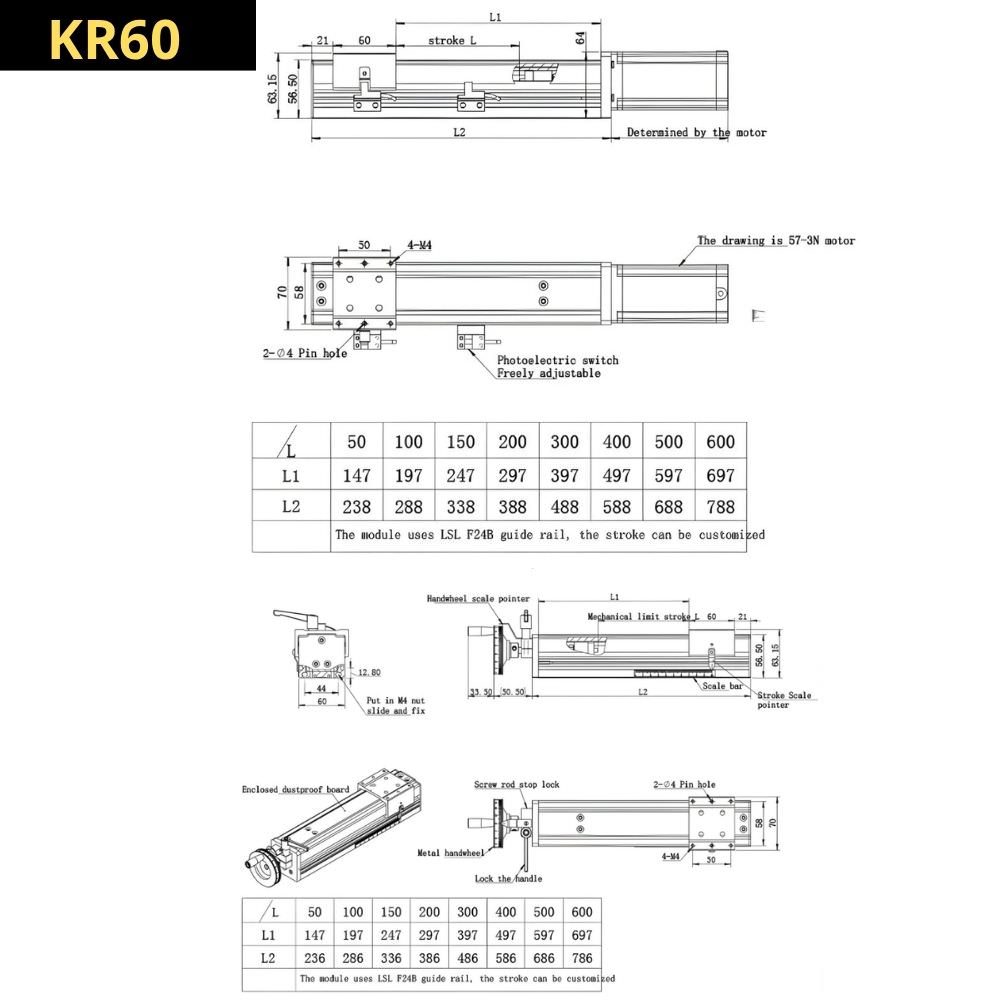 Thông số kỹ thuật bộ bàn trượt CNC KR60