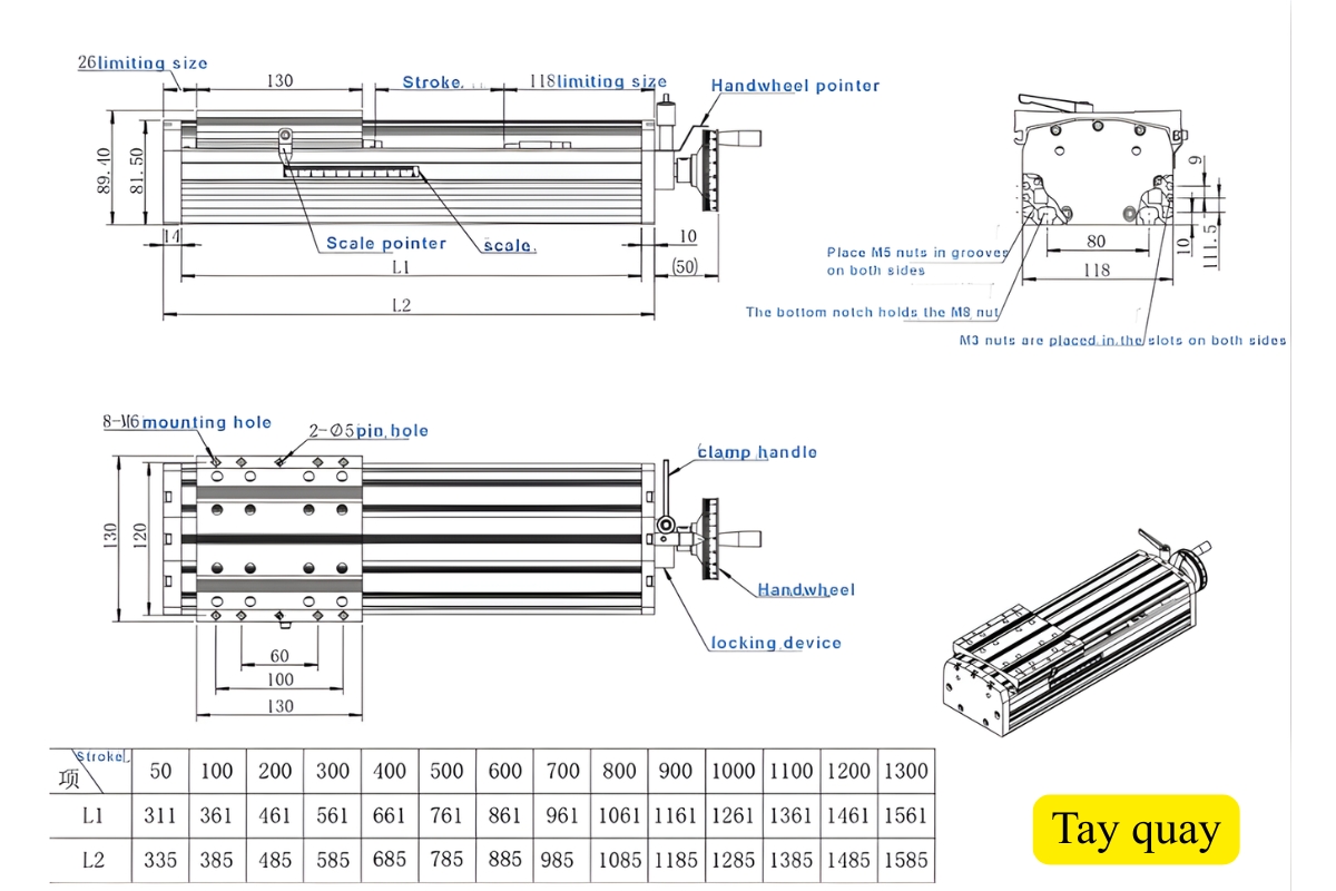 Thông số kỹ thuật bộ bàn trượt vít me CNC KR120