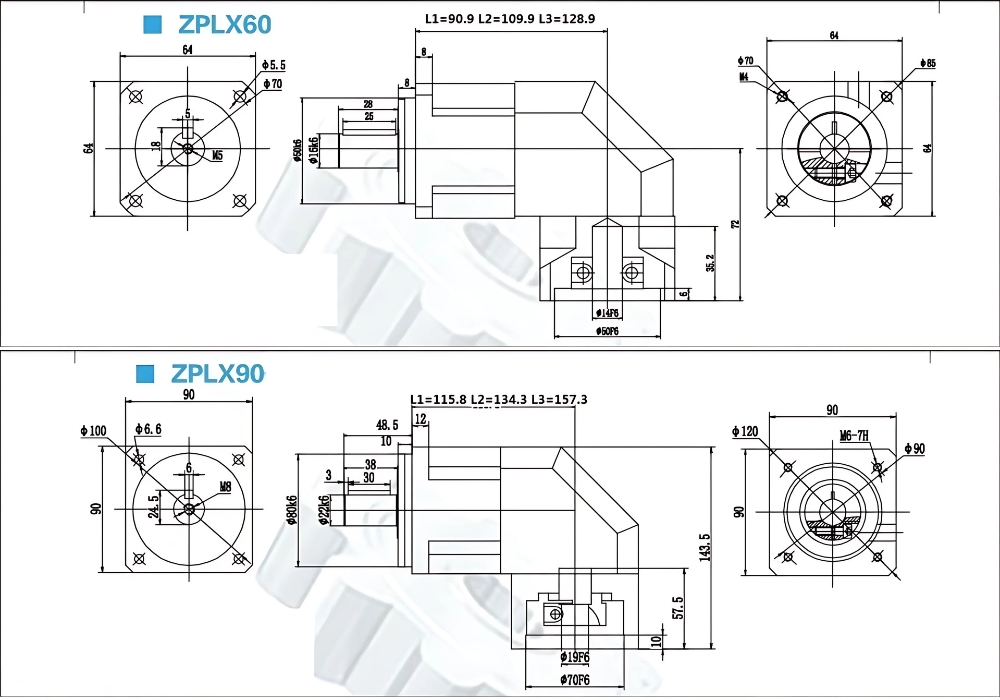 Thông số kỹ thuật hộp số giảm tốc động cơ secvor loại vuông góc 90 độ ZPLX