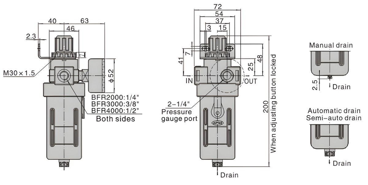 Thông số kỹ thuật bộ lọc khí nén AIRTAC BFR