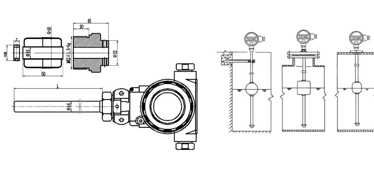 Ảnh Thông số kỹ thuật cảm biến phao đo mức có đồng hồ hiển thị thông số 4-20mA