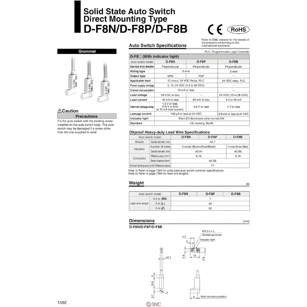Thông số kỹ thuật cảm biến SMC D-F8B, D-F8N, D-F8P