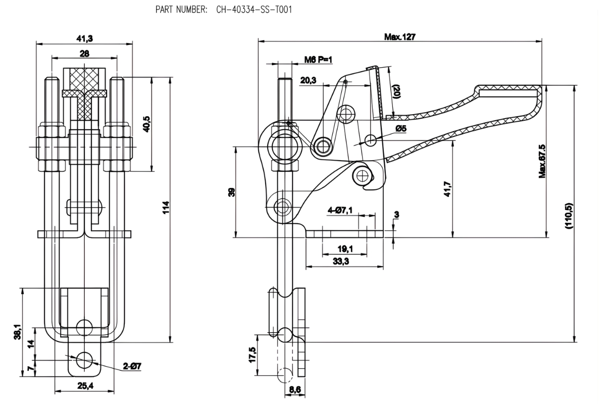 Thông số kỹ thuật cam kẹp chốt CH-40334-SS-T001