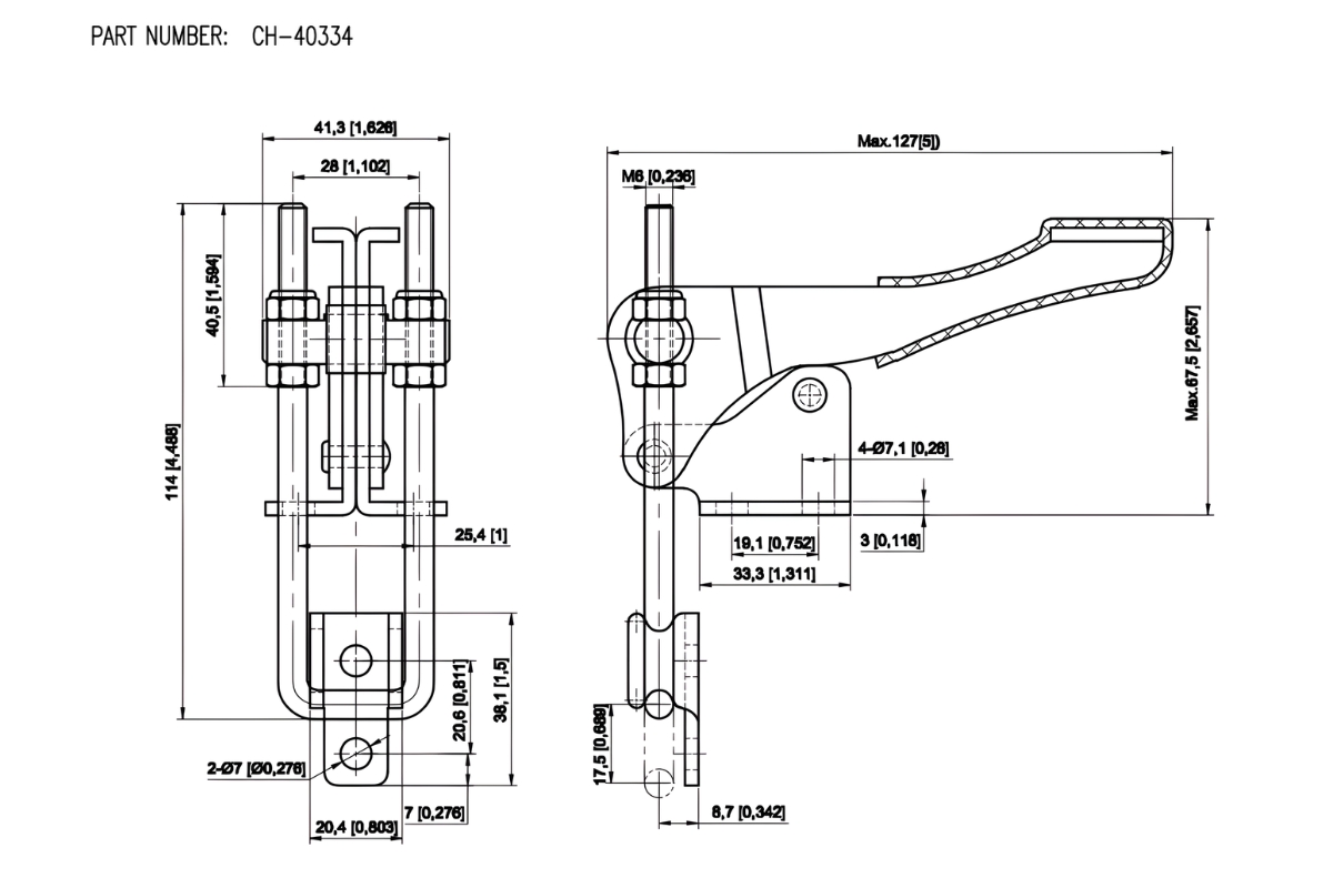 Thông số kỹ thuật cam kẹp chốt CH-40334