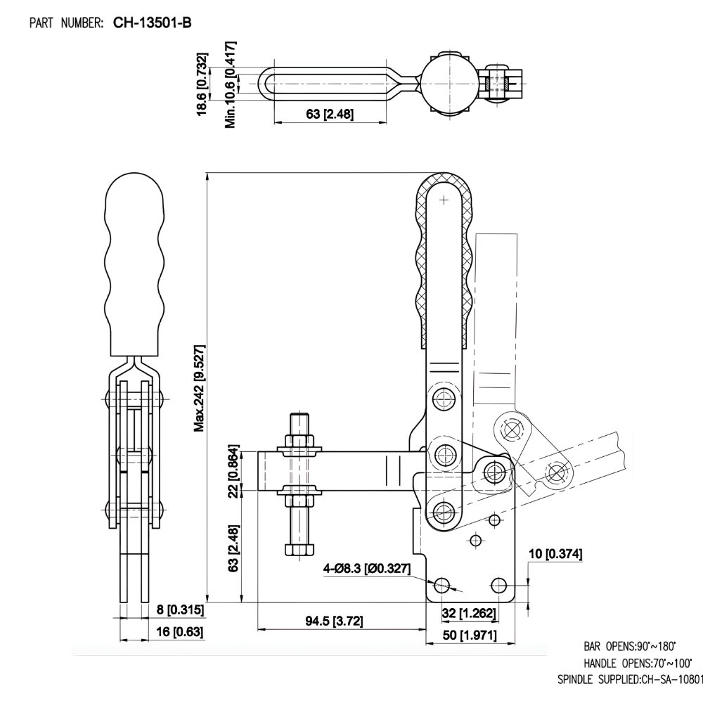 Thông số kỹ thuật cam kẹp định vị CH-13501-B